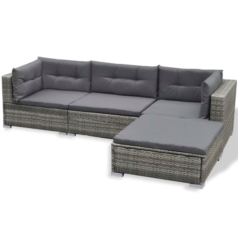 Bowery Hill Contemporary Synthetic Poly Rattan Lounge Set in Gray