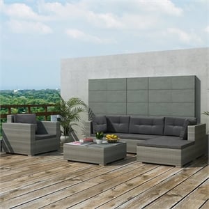 Bowery Hill Contemporary Synthetic Poly Rattan Lounge Set in Gray