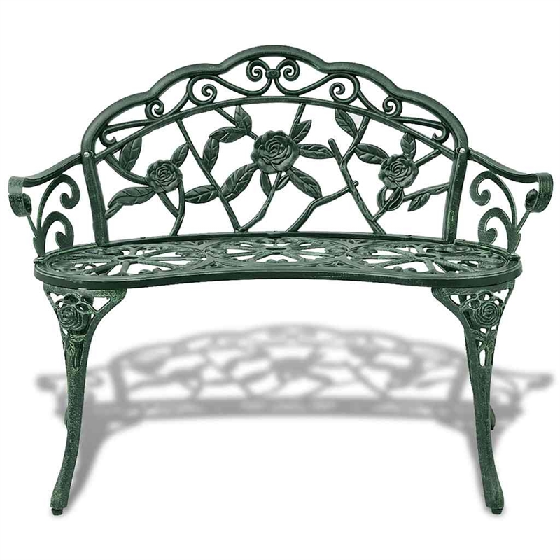 Bowery Hill Contemporary 39.4 in Durable Cast Iron Garden Bench in Green
