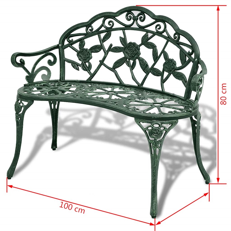 Bowery Hill Contemporary 39.4 in Durable Cast Iron Garden Bench in Green