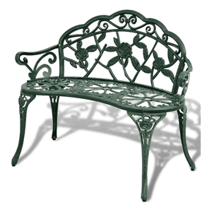 Bowery Hill Contemporary 39.4 in Durable Cast Iron Garden Bench in Green