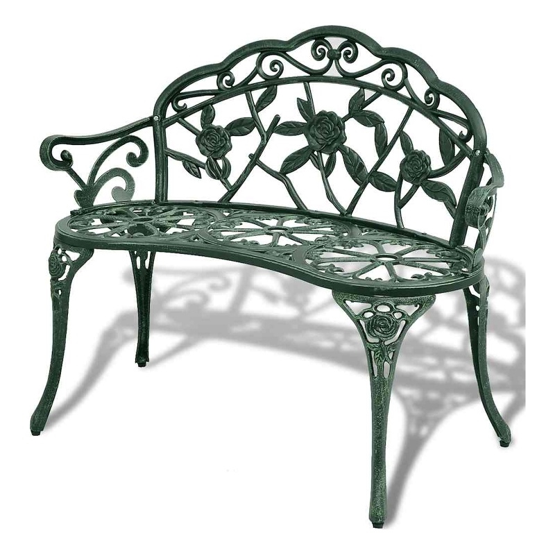 Bowery Hill Contemporary 39.4 in Durable Cast Iron Garden Bench in Green