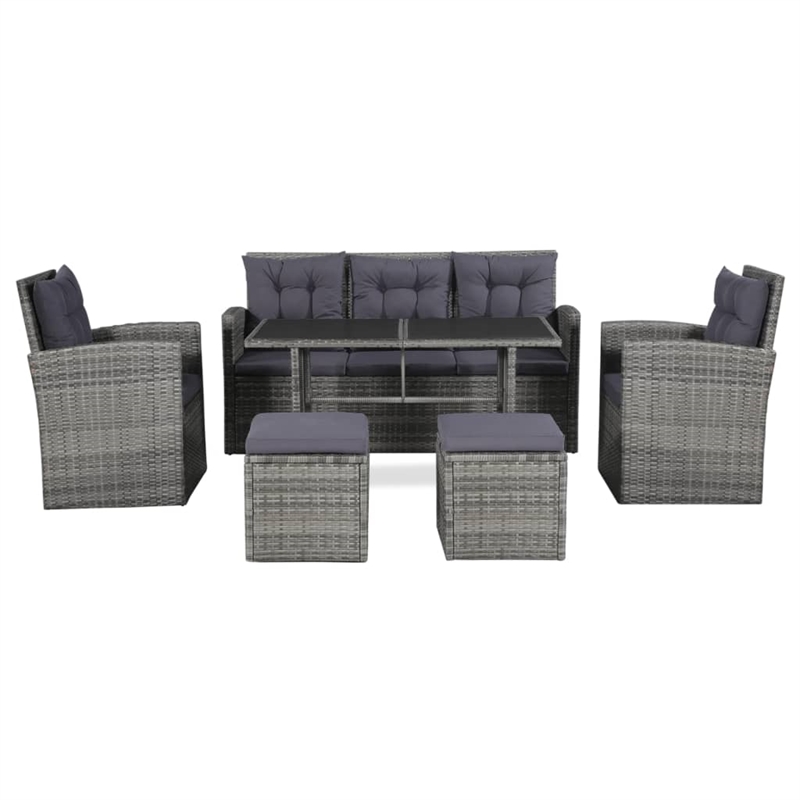 Bowery Hill Synthetic Poly Rattan Sofa Set in Grey and Dark Grey