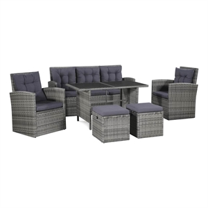 Bowery Hill Synthetic Poly Rattan Sofa Set in Grey and Dark Grey