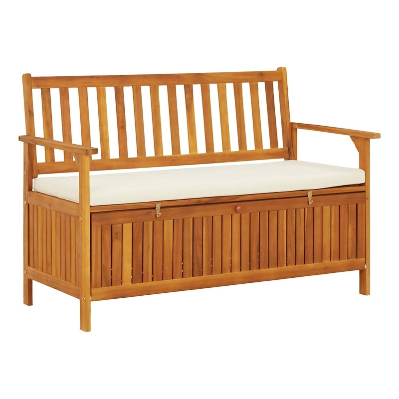 Bowery Hill Solid Acacia Wood Cushion Storage Bench in Natural wood