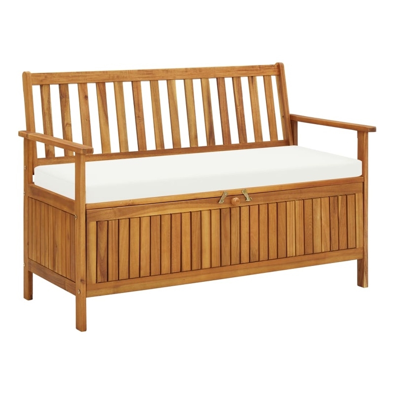 Bowery Hill Solid Acacia Wood Cushion Storage Bench in Natural wood