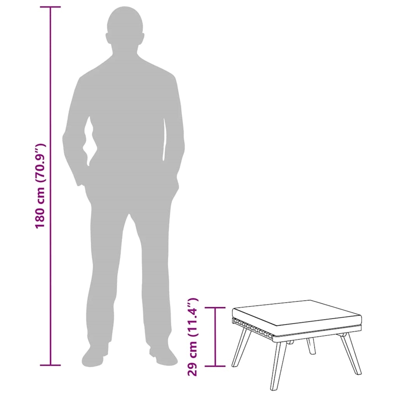 Bowery Hill Solid Acacia Wood Garden Footstool in Natural and Dark Grey