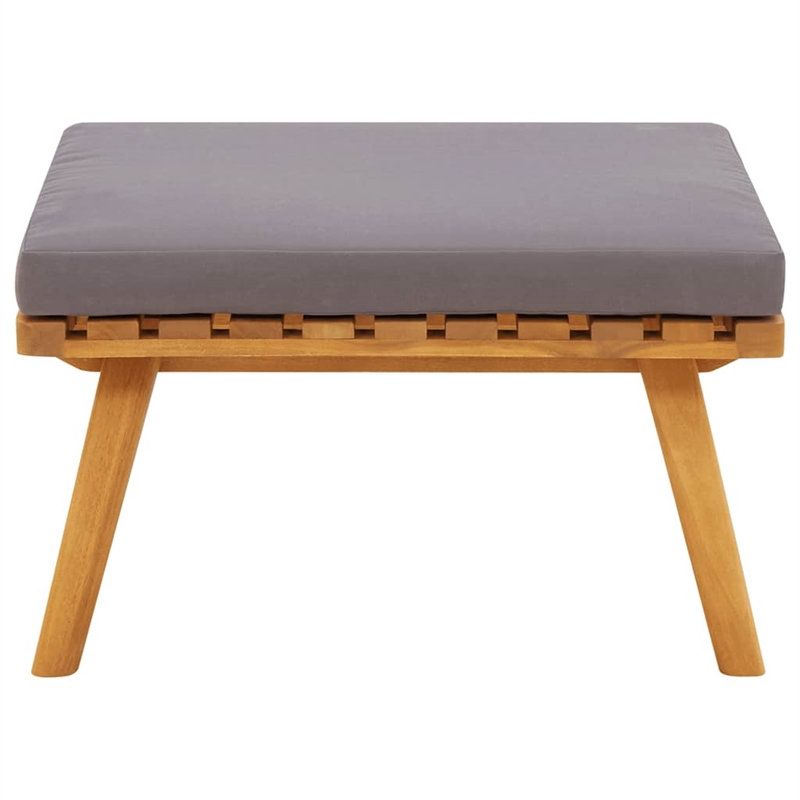 Bowery Hill Solid Acacia Wood Garden Footstool in Natural and Dark Grey