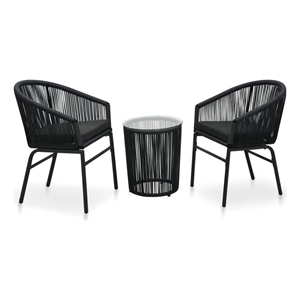 Bowery Hill Contemporary 3 Piece Rattan Bistro Set in Black Finish