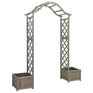 Bowery Hill Large Decorative Inlays Wooden Garden Arch in Grey Solid Firwood