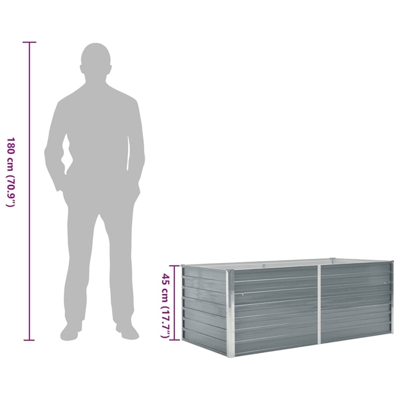 Bowery Hill Contemporary Galvanized Steel Raised Garden Bed in Grey