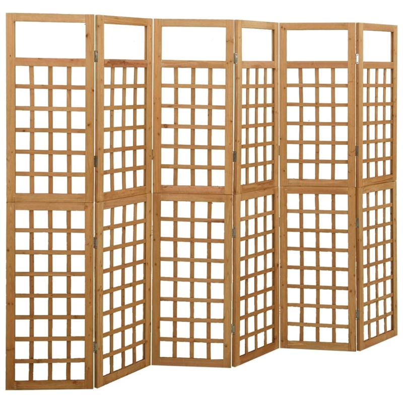 Bowery Hill 6-Panel Room Divider Trellis Solid Fir Wood in Brown