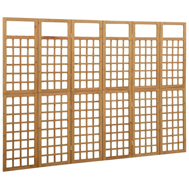 Bowery Hill 6-Panel Room Divider Trellis Solid Fir Wood in Brown