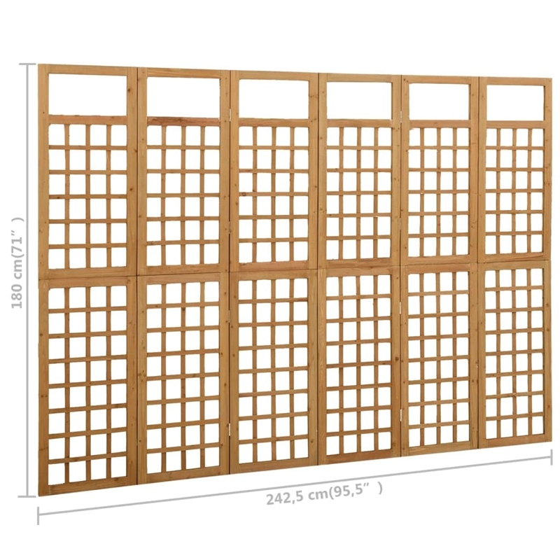 Bowery Hill 6-Panel Room Divider Trellis Solid Fir Wood in Brown
