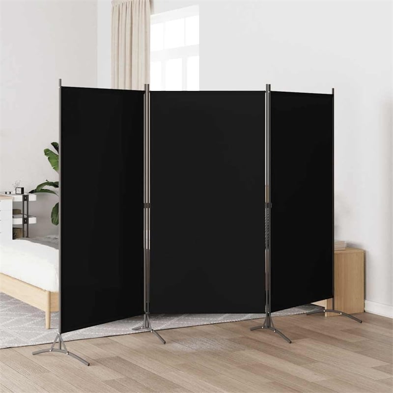 Bowery Hill Contemporary 3-Panel Room Divider in Black Fabric