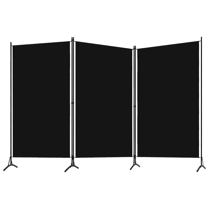 Bowery Hill Contemporary 3-Panel Room Divider in Black Fabric