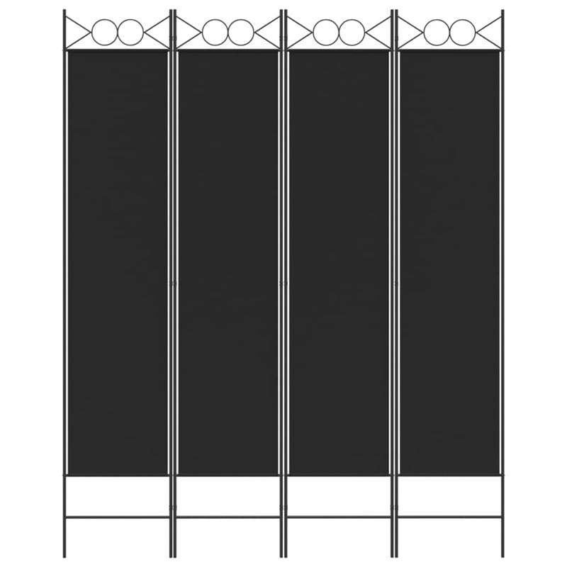 Bowery Hill Contemporary 4-Panel Room Divider in Black Fabric