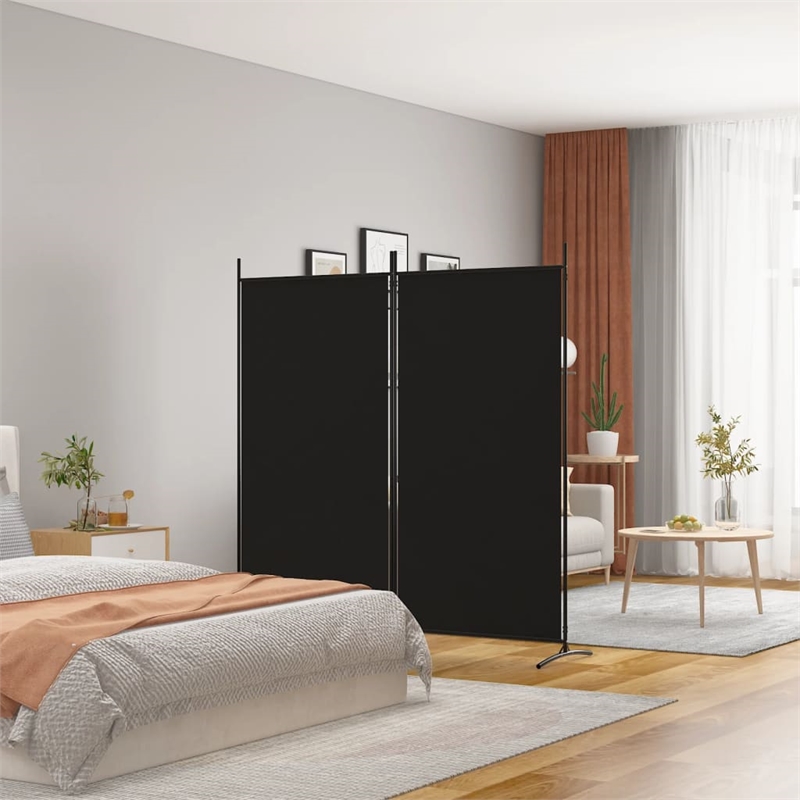 Bowery Hill Contemporary 2-Panel Room Divider in Black Fabric