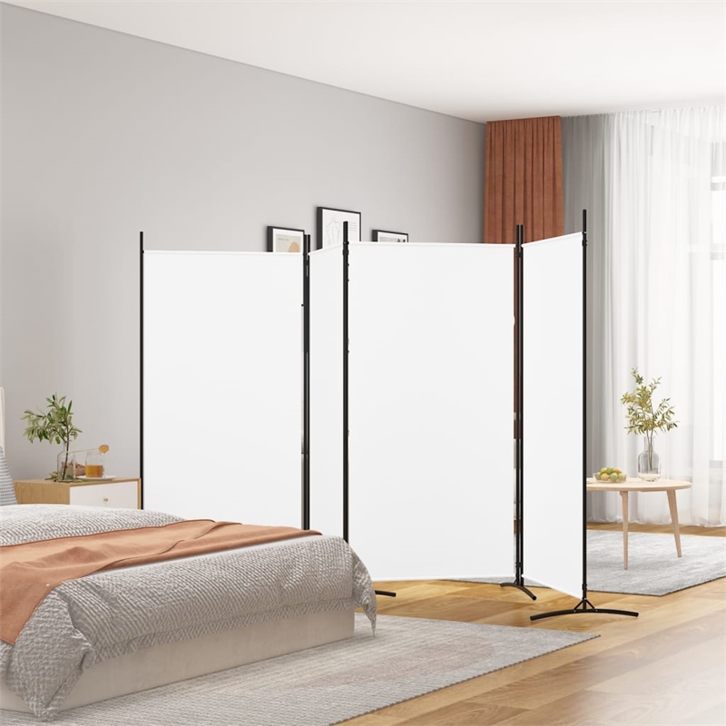 Bowery Hill Contemporary 4-Panel Room Divider in White Fabric