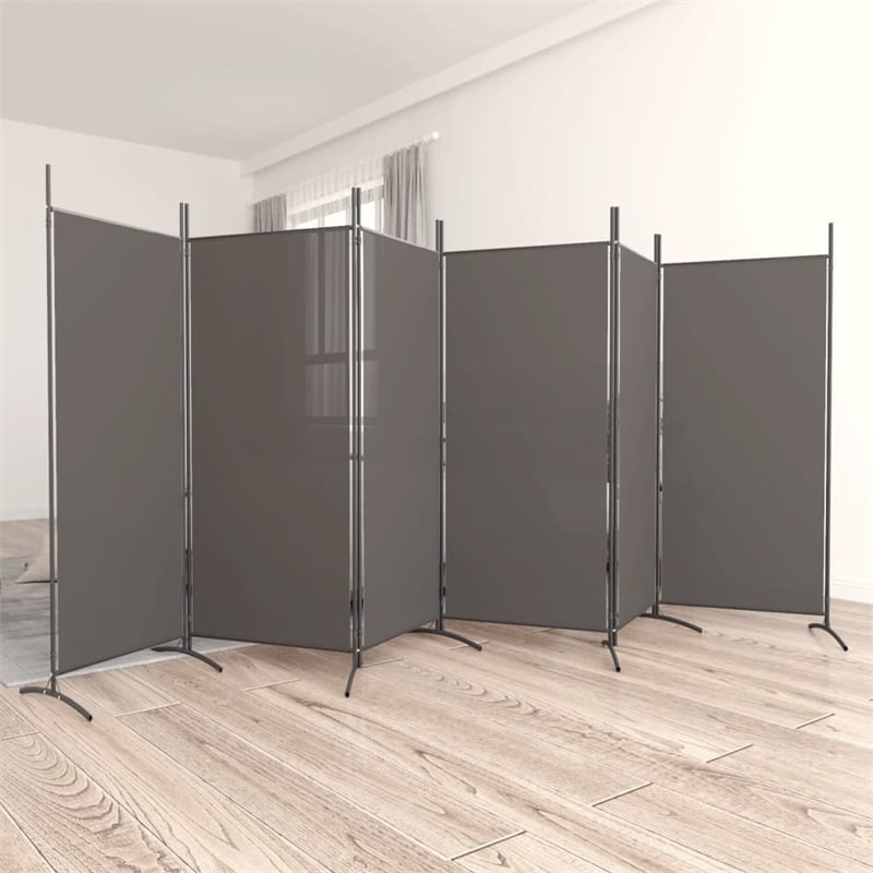 Bowery Hill Contemporary 6-Panel Room Divider in Anthracite Fabric
