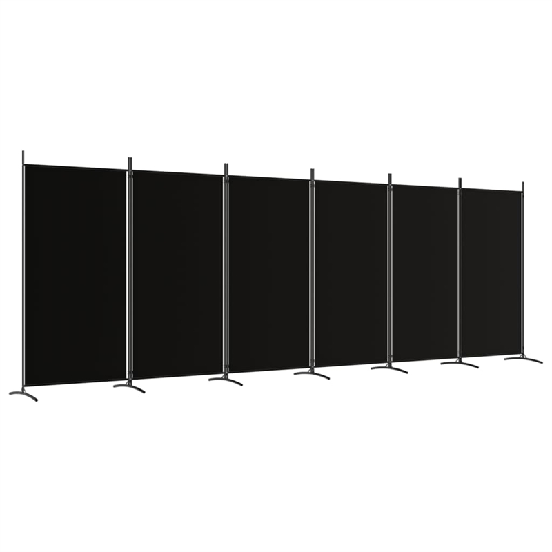 Bowery Hill Contemporary 6-Panel Room Divider in Black Fabric