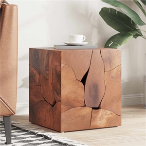 Bowery Hill Contemporary Medium Hardwood Wooden Stool End Table in Brown