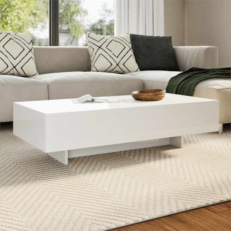 Bowery Hill MDF with High Gloss Finish Coffee Table in White