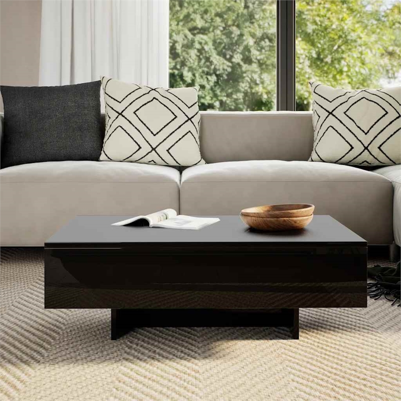 Bowery Hill MDF With High Gloss Finish Medium Coffee Table in Black