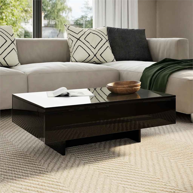 Bowery Hill MDF With High Gloss Finish Medium Coffee Table in Black