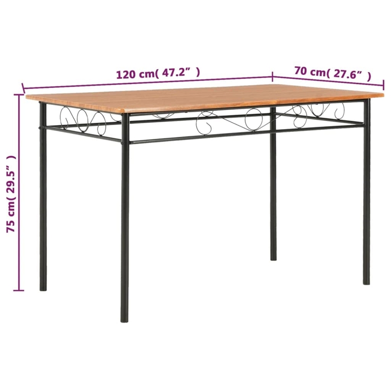 Bowery Hill MDF top and Steel Frame Sturdy Dining Table in Brown and Black