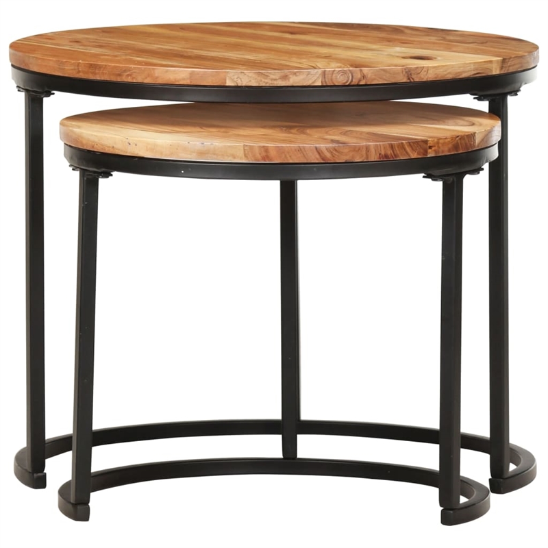 Bowery Hill Acacia Wood with Oil Finish Nesting Table in Brown (Set of 2)