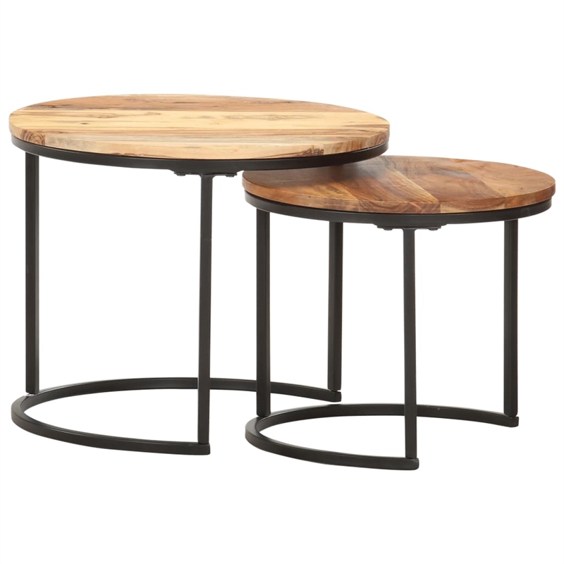 Bowery Hill Acacia Wood with Oil Finish Nesting Table in Brown (Set of 2)