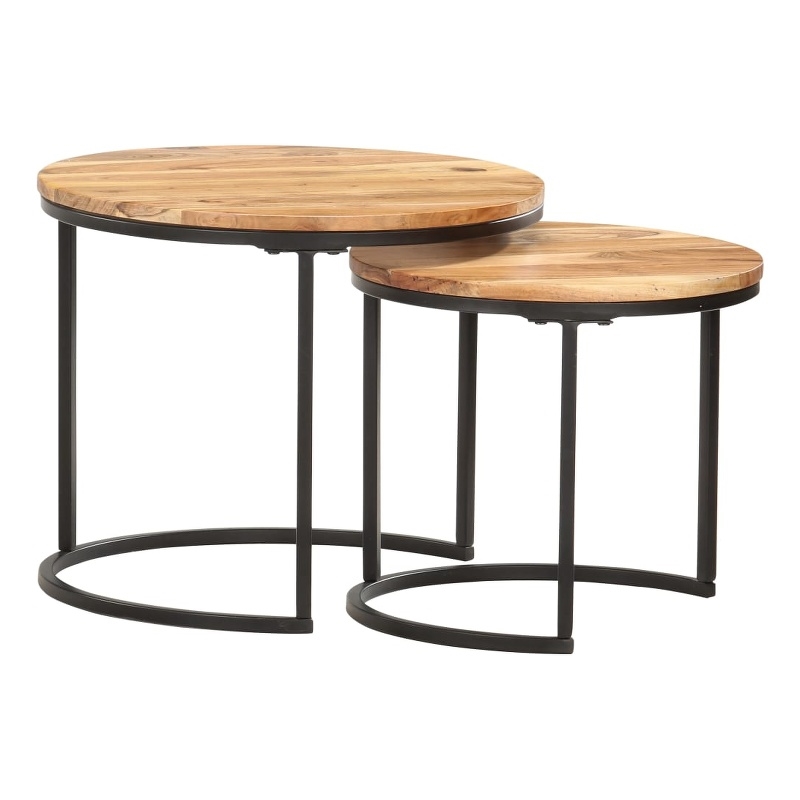Bowery Hill Acacia Wood with Oil Finish Nesting Table in Brown (Set of 2)