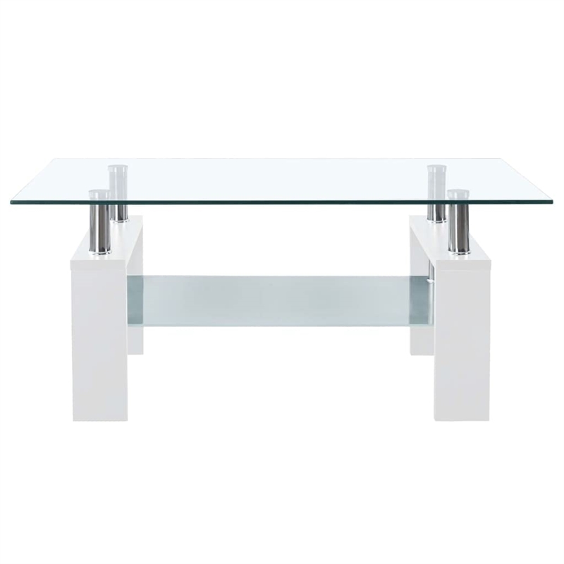 Bowery Hill Melamine Coffee Table in White and Transparent Tempered Glass