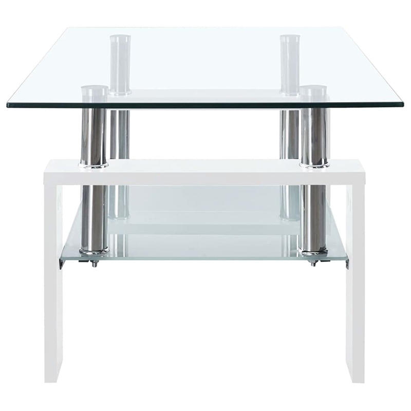 Bowery Hill Melamine Coffee Table in White and Transparent Tempered Glass