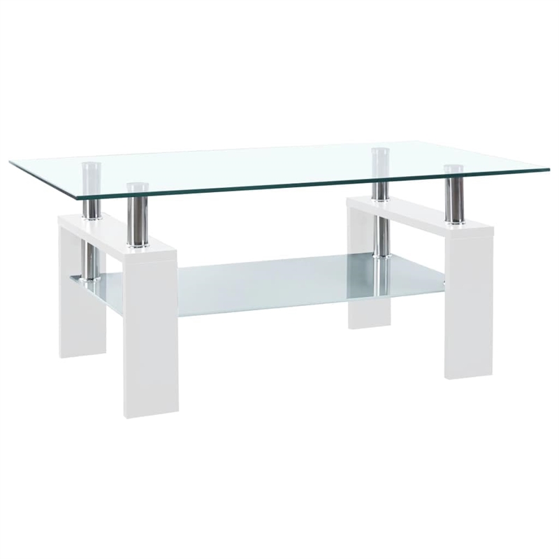 Bowery Hill Melamine Coffee Table in White and Transparent Tempered Glass