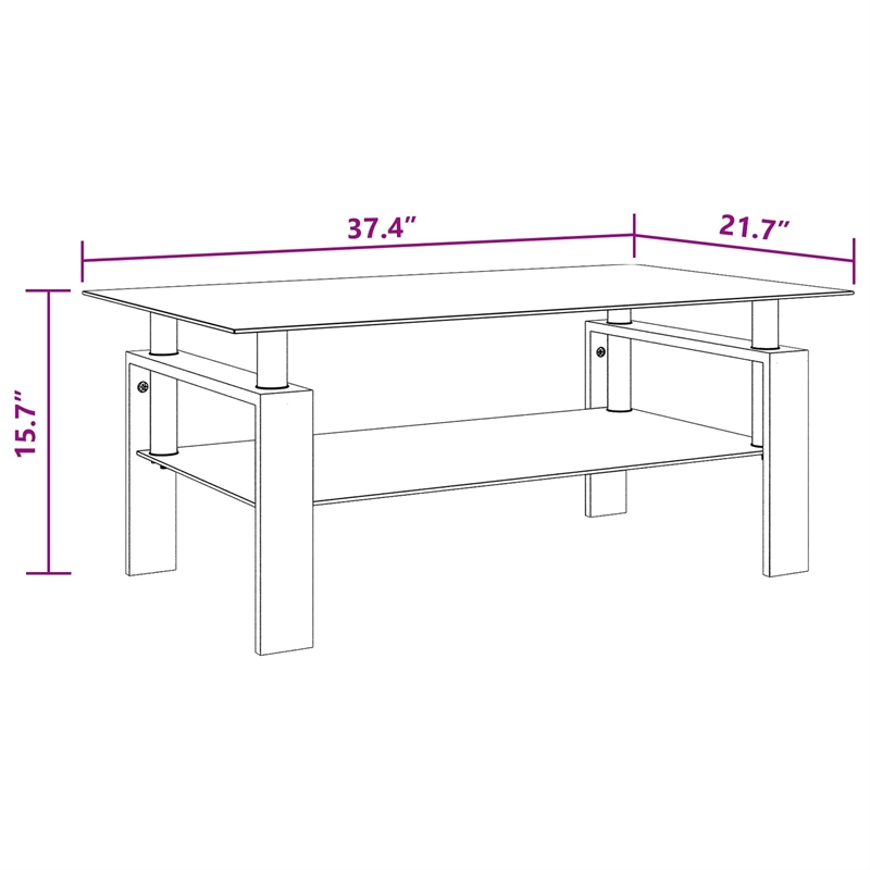 Bowery Hill Melamine Coffee Table in White and Transparent Tempered Glass