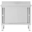 Bowery Hill Stainless Steel Work Table with Sliding Doors in White
