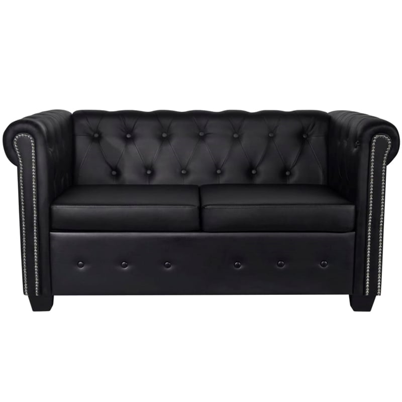 Bowery Hill Contemporary 2-Seater Sofa in Black Faux Leather