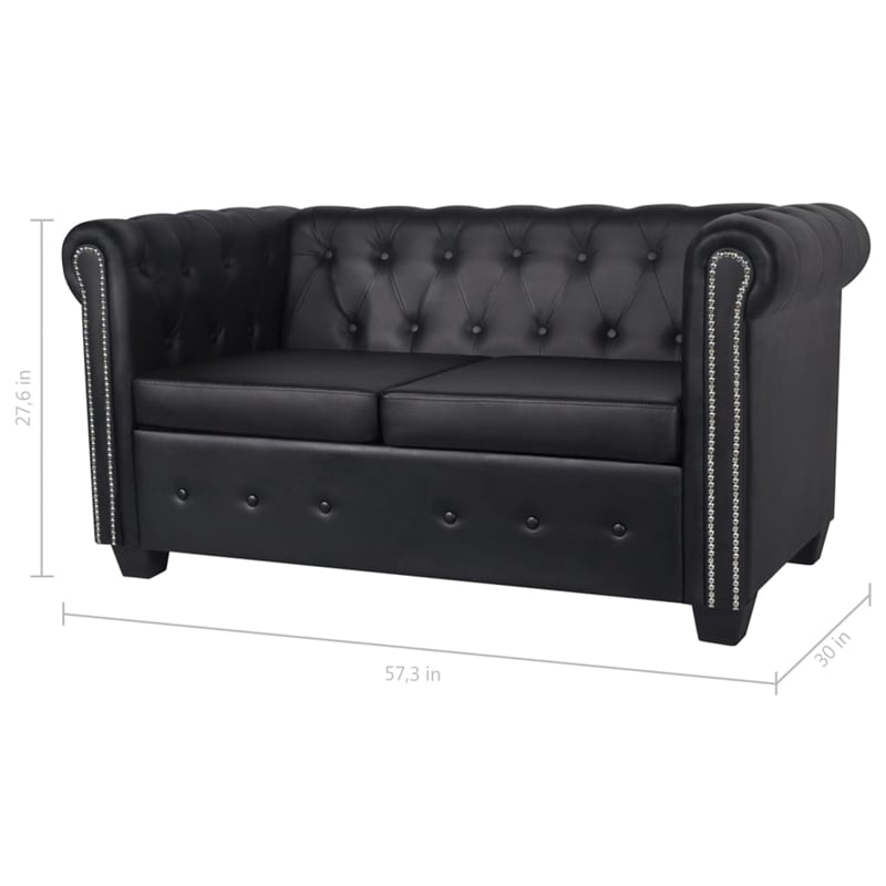 Bowery Hill Contemporary 2-Seater Sofa in Black Faux Leather