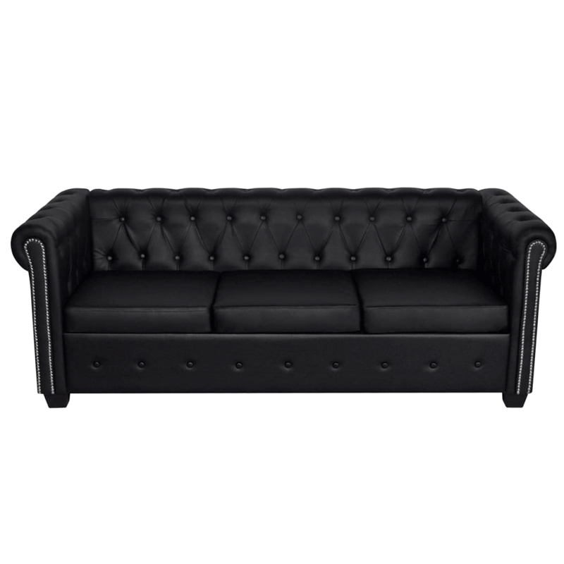 Bowery Hill Contemporary 3-Seater Sofa in Black Artificial Leather