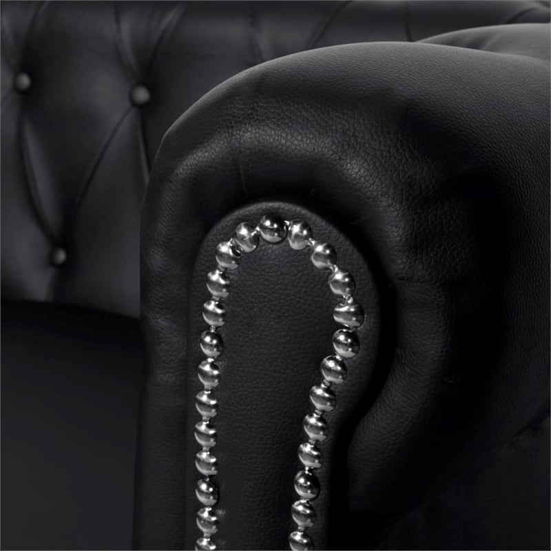 Bowery Hill Contemporary 3-Seater Sofa in Black Artificial Leather