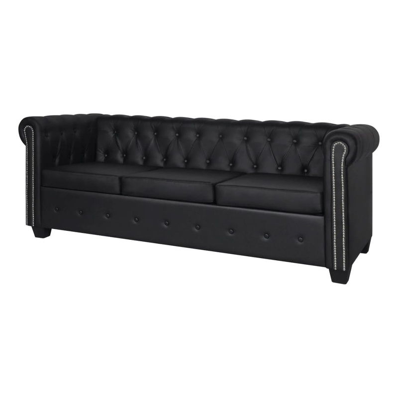 Bowery Hill Contemporary 3-Seater Sofa in Black Artificial Leather
