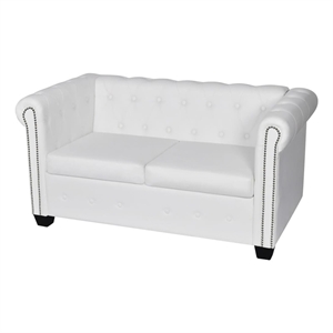Bowery Hill Contemporary Wooden Frame Sofa in White Artificial Leather