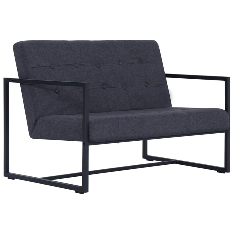 Bowery Hill Steel 2-Seater Sofa in Dark Gray Polyester Fabric
