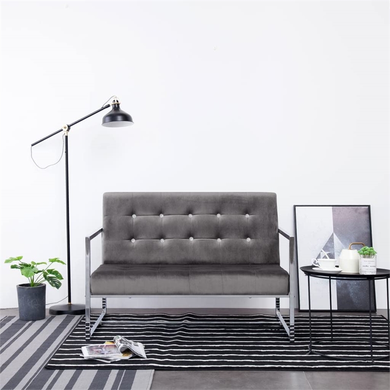 Bowery Hill Contemporary 2-Seater Loveseat in Dark Grey Polyester