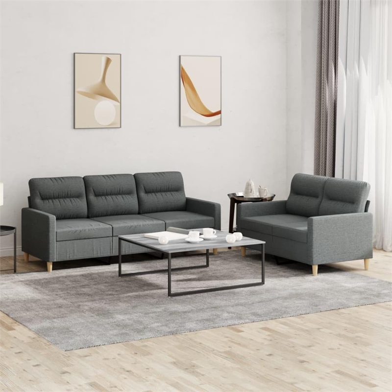 Bowery Hill Contemporary Metal Sofa Set in Dark Grey Polyester Fabric