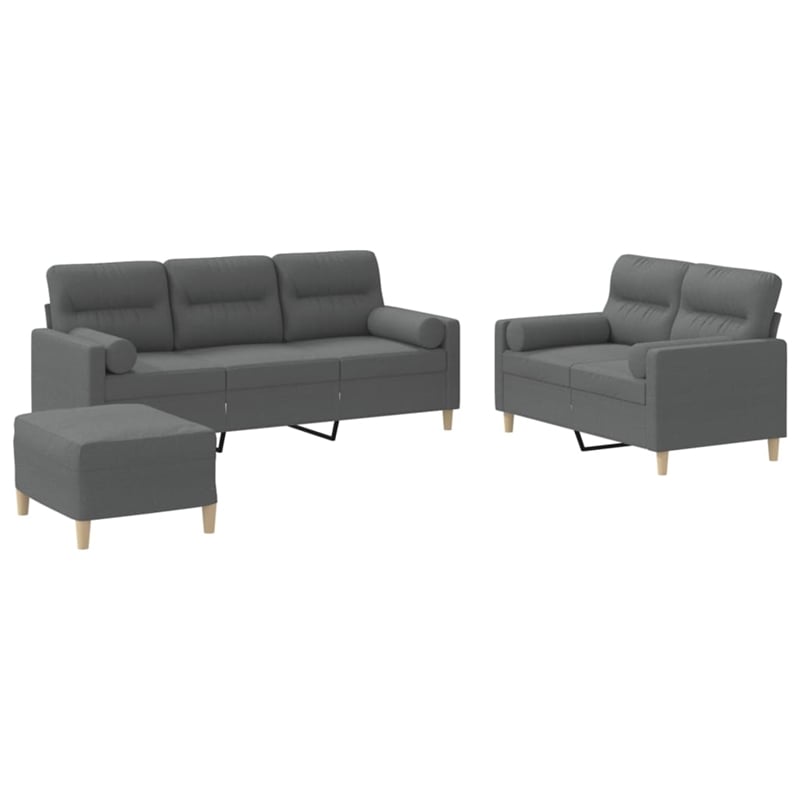 Bowery Hill Contemporary Metal Sofa Set in Dark Grey Fabric Polyester