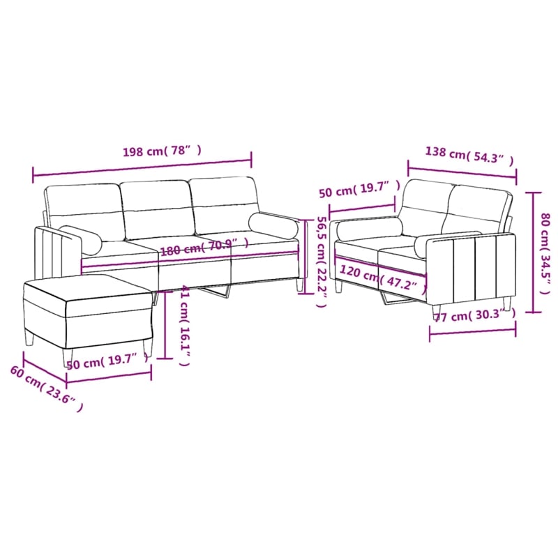 Bowery Hill Contemporary Metal Sofa Set in Dark Grey Fabric Polyester