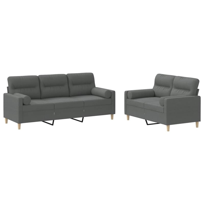 Bowery Hill 2-Seater Metal Sofa Set in Dark Grey Polyester Fabric